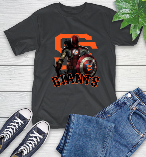 MLB Captain America Thor Spider Man Hawkeye Avengers Endgame Baseball San Francisco Giants T-Shirt 2