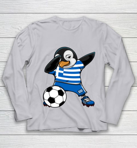Dabbing Penguin Greece Soccer Fans Jersey Football Lovers Youth Long Sleeve 3
