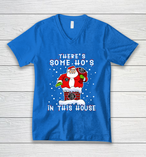 Toronto Raptors Christmas There Is Some Hos In This House Santa Stuck In The Chimney NBA V-Neck T-Shirt 5