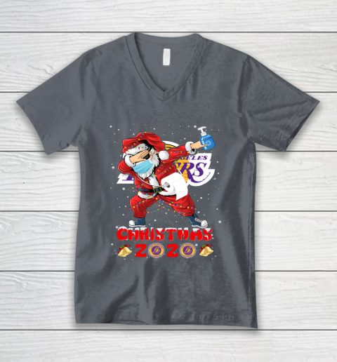 Los Angeles Lakers Funny Santa Claus Dabbing Christmas 2020 NBA V-Neck T-Shirt 4
