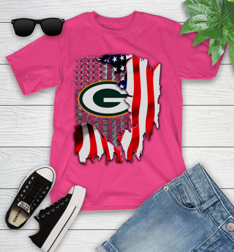 Green Bay Packers NFL Football American Flag Youth T-Shirt 11