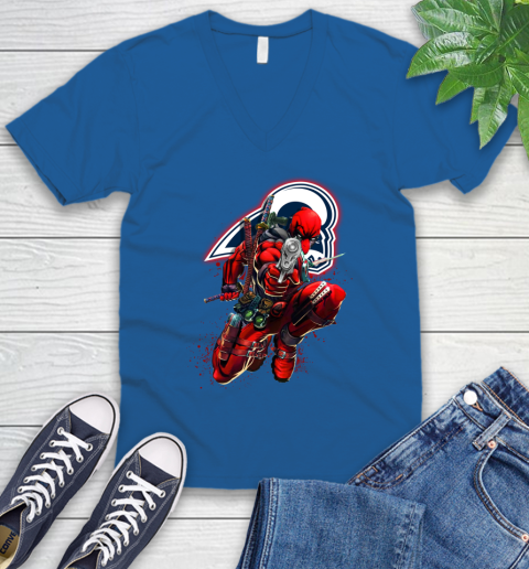 NFL Deadpool Marvel Comics Sports Football Los Angeles Rams V-Neck T-Shirt 6
