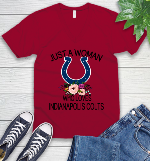 NFL Just A Woman Who Loves Indianapolis Colts Football Sports V-Neck T-Shirt 5