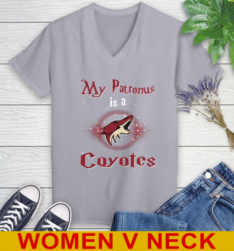 NHL Hockey Harry Potter My Patronus Is A Arizona Coyotes Women's V-Neck T-Shirt 4