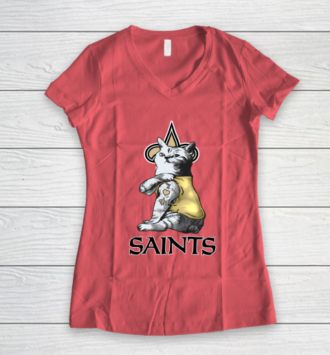NFL Football My Cat Loves New Orleans Saints Women's V-Neck T-Shirt 4