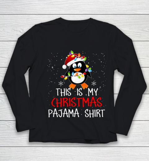 This Is My Christmas Pajama Shirt Penguins Santa Gift Youth Long Sleeve