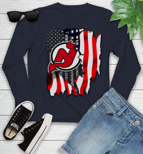 New Jersey Devils NHL Hockey American Flag Youth Long Sleeve 2