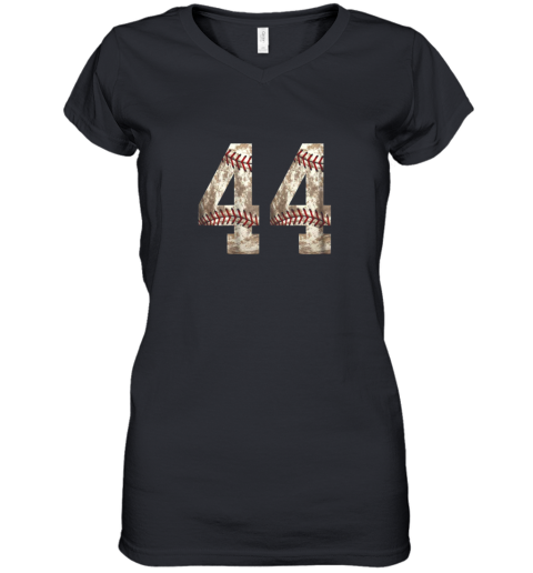 Baseball Jersey Number 44 t shirt Distressed Ball Women's V-Neck T-Shirt