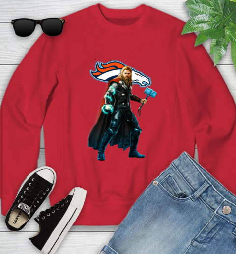 NFL Thor Avengers Endgame Football Denver Broncos Youth Sweatshirt 9