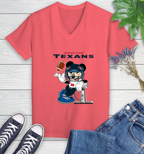 NFL Houston Texans Mickey Mouse Disney Super Bowl Football T Shirt Women's V-Neck T-Shirt 6