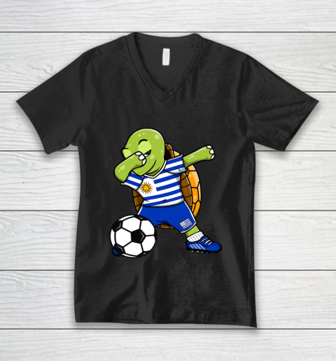 Dabbing Turtle Uruguay Soccer Fans Jersey Uruguayan Football V-Neck T-Shirt