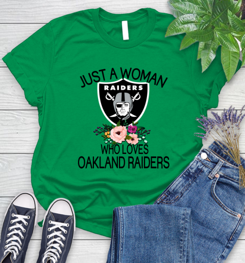 NFL Just A Woman Who Loves Oakland Raiders Football Sports Women's T-Shirt 4