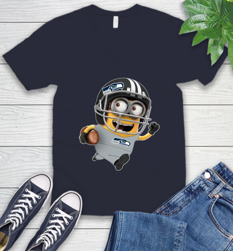 NFL Seattle Seahawks Minions Disney Football Sports V-Neck T-Shirt 3
