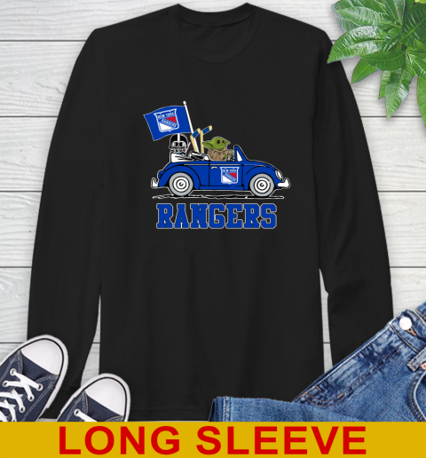 NHL Hockey New York Rangers Darth Vader Baby Yoda Driving Star Wars Shirt Long Sleeve T-Shirt 2