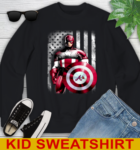 Atlanta Braves MLB Baseball Captain America Marvel Avengers American Flag Shirt Youth Sweatshirt
