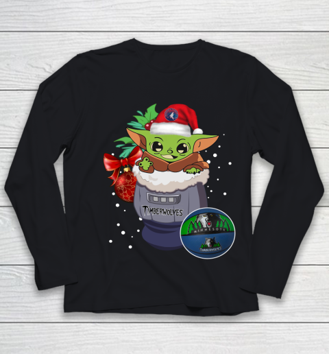 Minnesota Timberwolves Christmas Baby Yoda Star Wars Funny Happy NBA Youth Long Sleeve