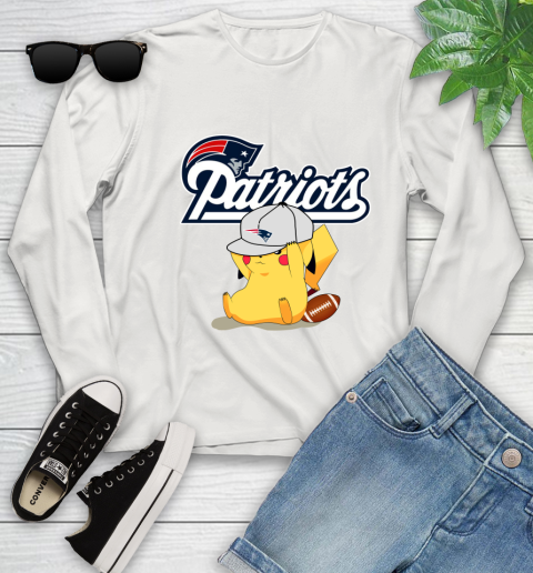 NFL Pikachu Football Sports New England Patriots Youth Long Sleeve 12