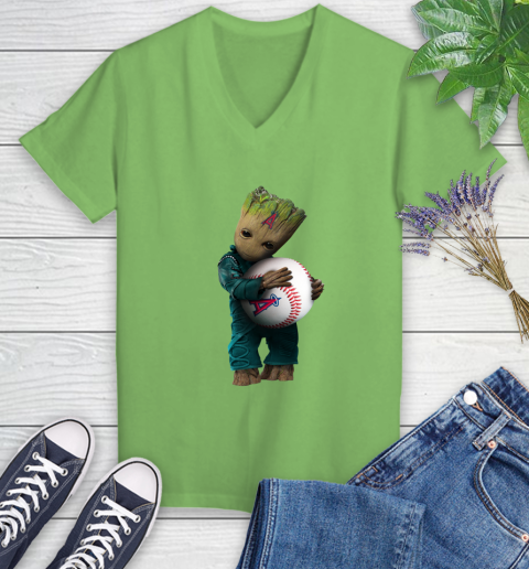 MLB Groot Guardians Of The Galaxy Baseball Sports Los Angeles Angels Women's V-Neck T-Shirt 11