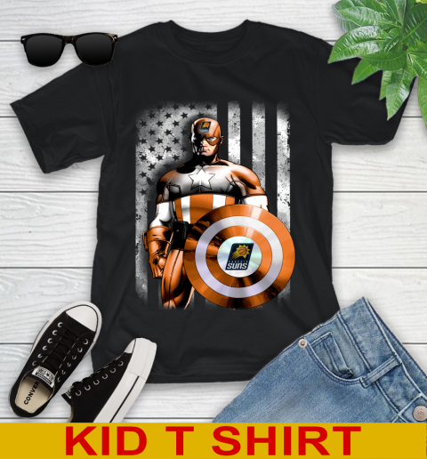 Phoenix Suns NBA Basketball Captain America Marvel Avengers American Flag Shirt Youth T-Shirt