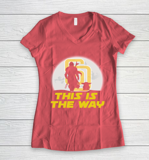 San Diego Padres MLB Baseball Star Wars Yoda And Mandalorian This Is The Way Women's V-Neck T-Shirt 4