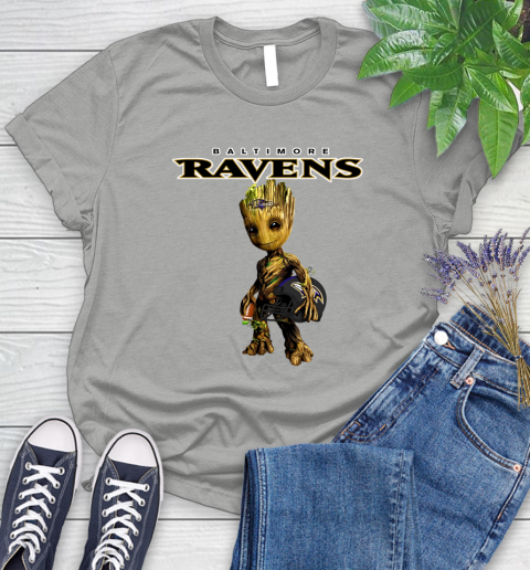 Baltimore Ravens NFL Football Groot Marvel Guardians Of The Galaxy Women's T-Shirt 10