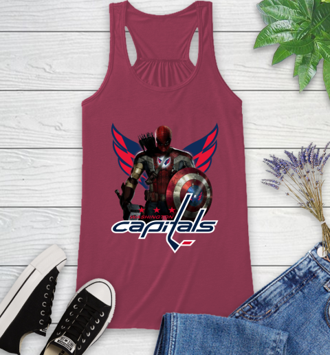 NHL Captain America Thor Spider Man Hawkeye Avengers Endgame Hockey Washington Capitals Racerback Tank 8