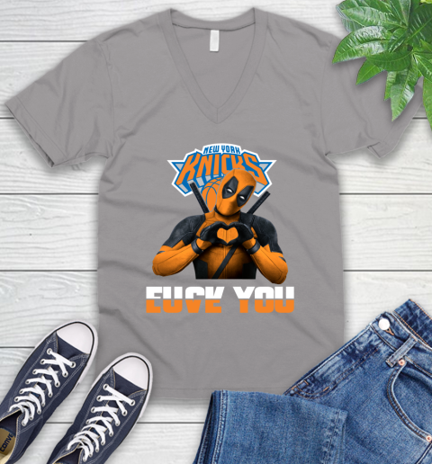 NBA New York Knicks Deadpool Love You Fuck You Basketball Sports V-Neck T-Shirt 3