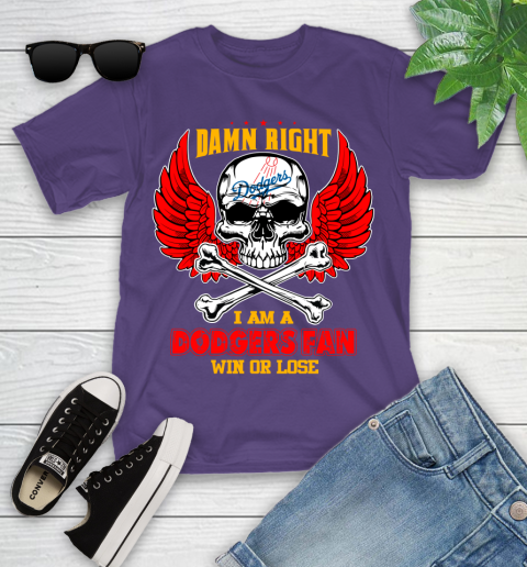 MLB Damn Right I Am A Los Angeles Dodgers Win Or Lose Skull Baseball Sports Youth T-Shirt 3