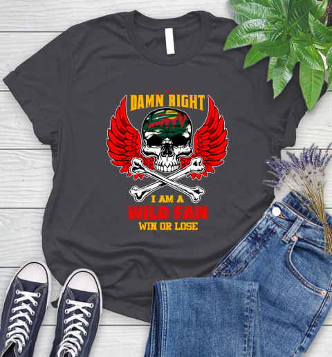 NHL Damn Right I Am A Minnesota Wild Win Or Lose Skull Hockey Sports Women's T-Shirt 8