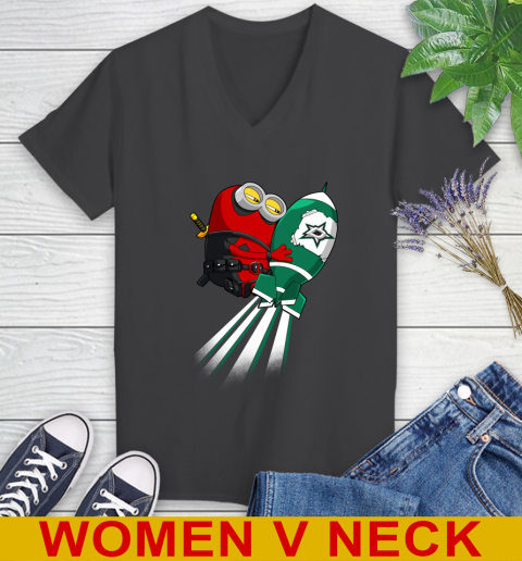 NHL Hockey Dallas Stars Deadpool Minion Marvel Shirt Women's V-Neck T-Shirt 8