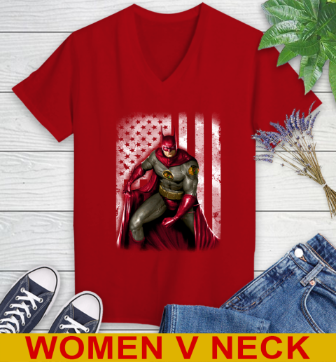 Chicago Blackhawks NHL Hockey Batman DC American Flag Shirt Women's V-Neck T-Shirt 10