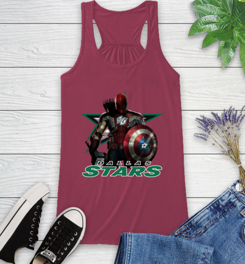 NHL Captain America Thor Spider Man Hawkeye Avengers Endgame Hockey Dallas Stars Racerback Tank 8
