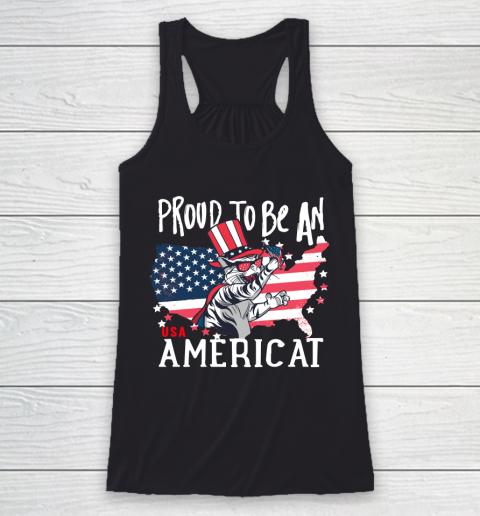 Independence Day 4th Of July USA  American Flag Day Cat Racerback Tank