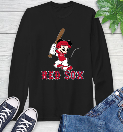 MLB Baseball Boston Red Sox Cheerful Mickey Mouse Shirt Long Sleeve T-Shirt