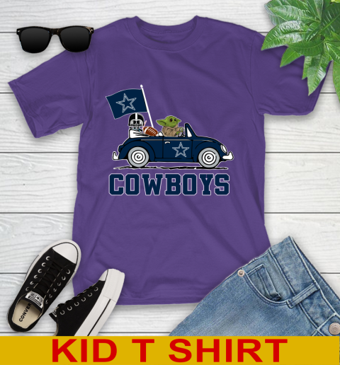 NFL Football Dallas Cowboys Darth Vader Baby Yoda Driving Star Wars Shirt Youth T-Shirt 4