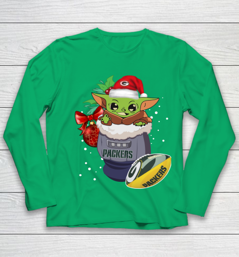 Green Bay Packers Christmas Baby Yoda Star Wars Funny Happy NFL Youth Long Sleeve 6