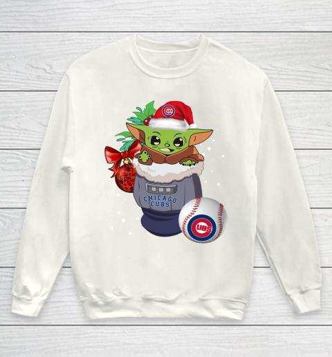 Chicago Cubs Christmas Baby Yoda Star Wars Funny Happy MLB Youth Sweatshirt 2