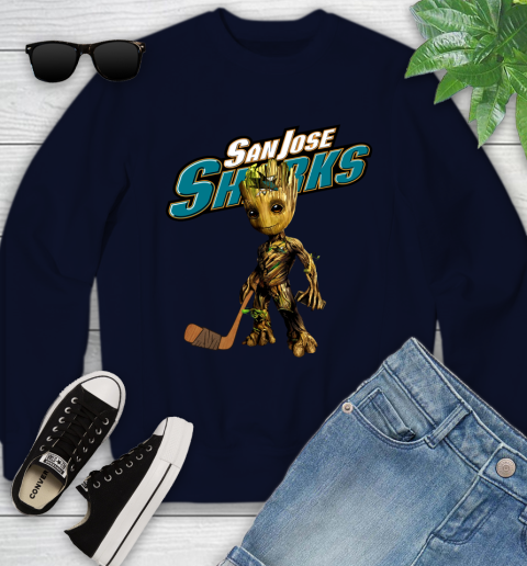 San Jose Sharks NHL Hockey Groot Marvel Guardians Of The Galaxy Youth Sweatshirt 3