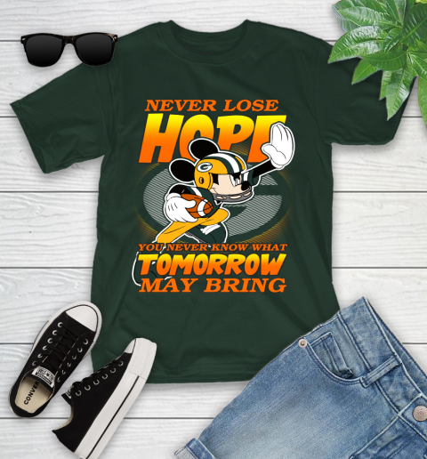Green Bay Packers NFL Football Mickey Disney Never Lose Hope Youth T-Shirt 5