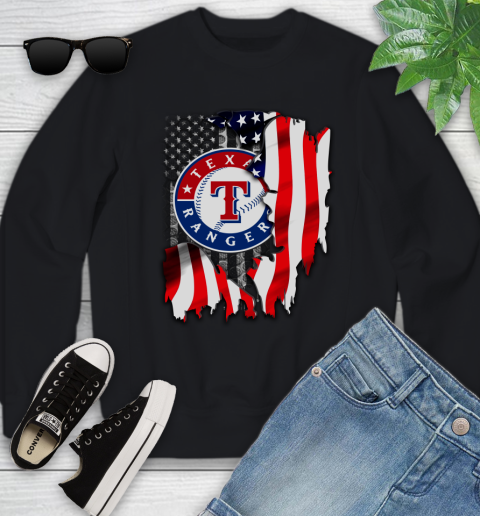 Texas Rangers MLB Baseball American Flag Youth Sweatshirt