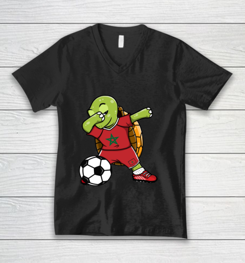 Dabbing Turtle Morocco Soccer Fans Jersey Moroccan Football V-Neck T-Shirt