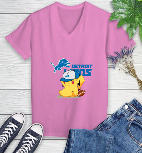 NFL Pikachu Football Sports Detroit Lions Women's V-Neck T-Shirt 14