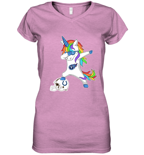 Football Dabbing Unicorn Steps On Helmet Tennessee Titans Women's V-Neck T-Shirt