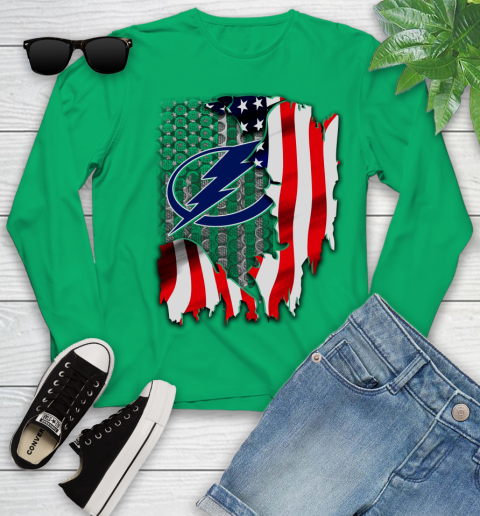 Tampa Bay Lightning NHL Hockey American Flag Youth Long Sleeve 7