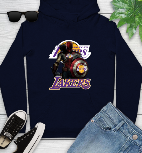 Los Angeles Lakers NBA Basketball Captain America Thor Spider Man Hawkeye Avengers Youth Hoodie 4
