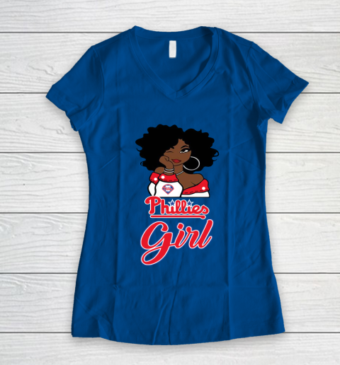 Philadelphia Philliess Girl MLB Women's V-Neck T-Shirt 9