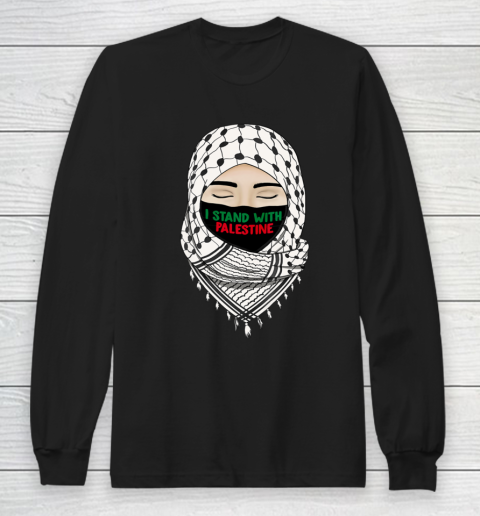 I Stand With Free Palestine Gaza Flag Arabic Scarf Long Sleeve T-Shirt