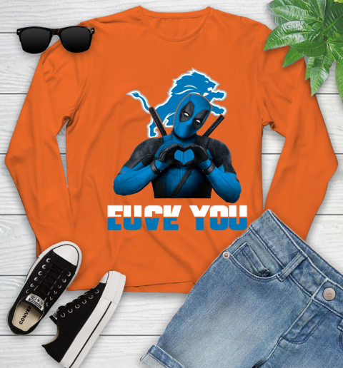 NHL Detroit Lions Deadpool Love You Fuck You Football Sports Youth Long Sleeve 3