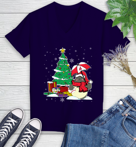 Cleveland Indians MLB Baseball Cute Tonari No Totoro Christmas Sports Women's V-Neck T-Shirt 3