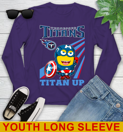 NFL Football Tennessee Titans Captain America Marvel Avengers Minion Titan Up Shirt Youth Long Sleeve 4